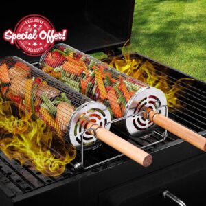 Rolling Grill Basket(2PCS) with Detachable Handle