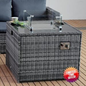 Rattan Gas Fire Pit Table with Lava Stones