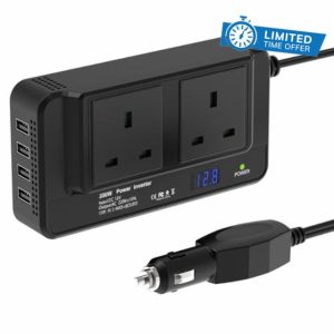 200W Power Inverter Car Charger Car Inverter DC 12v to AC 240v UK with 3 Pin Plug Dual USB Invert to Charge Laptop