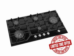 ViandPro 90cm 5 Burner Black Glass Gas Hob With 2 Dual Wok Burners – VP-H905BL.V2