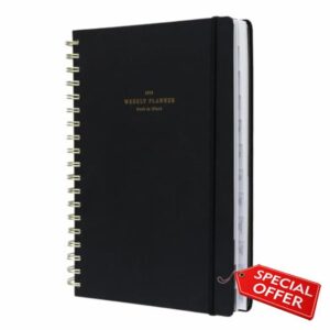 Kokonote Diary 2024-2025 Back To Black | Desk Planner 8.3 x 9.8 inch - 21 x 25 cm | 17 Months Academic Diary Week To View | August 2024 - December 2025 | Mid Year Diary 2024-2025 With Stickers & Tabs