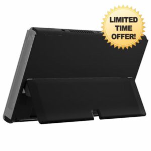 eXtremeRate DIY Console Back Plate Replacement Housing Shell Case with Kickstand for Nintendo Switch OLED Handheld Console – Black [Console and Joycon Without]