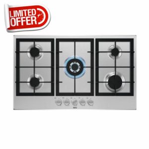 AEG 3000 Series 90cm 5 Burner Gas Hob with Wok Burner - Stainless Steel