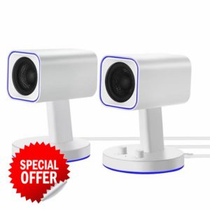 Sanyun SW202 2.25“ Computer Gaming PC Speakers - 24W Fiberglass Speaker Unit - Built-in 16bit DAC Dynamic 3D Surround Sound - Bluetooth 5.2 USB Aux Inputs - RGB Backlit (Pair