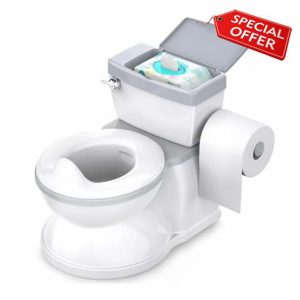 SOUMAS - Potty Training Toilet - Portable Toilet with Anti-Slip Base for Kids - Storage Box and Paper Rod - Flush Button with Sound