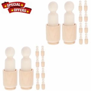 VICASKY 20 Sets Children's Painted Puppets DIY Unfinished Wooden Peg Dolls Blank Wooden Peg Doll Unpainted Wood Pegs Wooden Doll Unfinished Wood Dolls Wooden Peg Dolls Decor Mini Cup