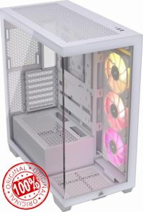 CORSAIR iCUE LINK 3500X RGB Mid-Tower ATX PC Case – Panoramic Tempered Glass – Reverse Connection Motherboard Compatible – 3x CORSAIR iCUE LINK RX120 RGB Fans Included – White