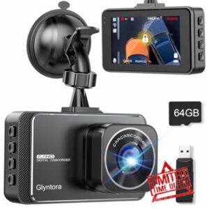 Glyntora Dash Cam with 64GB SD Card