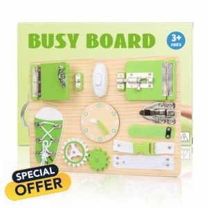 LAMEK Wooden Busy Board for Toddler Montessori Toys for 1 2 3 Year Old Kids Boys Girls Sensory Activity Board for Fine Motor Skills Travel Toy Basic Life Skills Educational Gifts