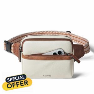 LATMAP 3L Fanny Pack Bumbags for Women Men 4-Zipper Pockets Belt Bag Sling Waist Pack Faux Leather Chest Bag Beige