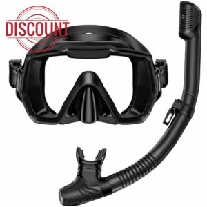 Snorkel Set Adults Snorkeling Gear Anti-Leak and Anti-Fog Tempered Glass Lens Panoramic View Swim Mask Dry Top Snorkel Kit for Snorkeling Scuba Diving Swimming Travel with Carry Bag