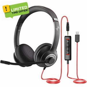 EAGLEND Headset with Microphone for PC Wired Headphones - USB C 3.5mm Headsets with Noise-Cancelling Microphone for Laptop - Type-C Computer Headphones with Mic in-line Control for Home