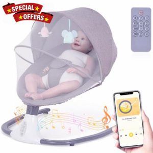 Baby Bouncer Baby Swing Chair Electric: Baby Bouncer from Birth Baby Rocker with Remote Control - Baby Bouncer Chair 4 Speeds 12 Preset Lullabies 4 Timer Newborn Cradle BT Connection USB Flash Drive