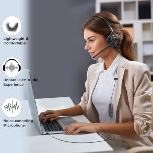 Mono PC Headphone for Laptop Computer Business Home Office Call Center School UC Online Class Skype Zoom Teams Meetings