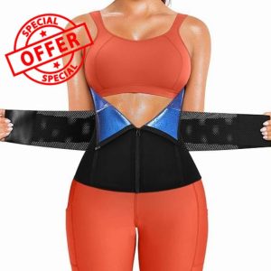 KUMAYES Waist Trainer Belt for Women Belly Fat Sauna Sweat Waist Cincher Trimmer Tummy Control Wrap Workout Body Shaper Band Zippe