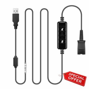 Headset USB Adapter Quick Disconnect QD Cable to USB A Plug Adapter for Plantronics QD Wired Headset with in-line Volume Mute Controls to Computer Laptop PC Mac VOIP Softphone