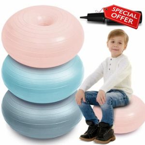 Lewtemi 3 Pcs Flexible Seating for Classroom Elementary Yoga Ball Chairs for Kids Donut Exercise Ball Chair Inflatable Yoga Ball with Inflator for Student Desk Chairs Exercise(Morandi Color)
