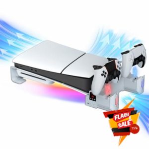 Hosanwell PS5 Slim Horizontal Stand with Dual Controller Charger