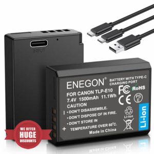 ENEGON LP-E10 USB C Direct Charging Replacement Batteries 1500mAh (2-Pack) with 2 in 1 USB-C Charging Cable for Canon EOS 2000D