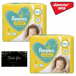 Newborn Nappies Bundle with 2 Packs of Size 0 Nappies | 48 Newborn Nappies Size 0 with Hubsidia Thank You Card