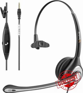 Wantek Computer Headset with Microphone 3.5mm Jack Noise Cancelling Mic & Audio Controls