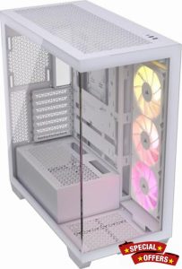 CORSAIR 3500X ARGB Mid-Tower ATX PC Case – Panoramic Tempered Glass – Reverse Connection Motherboard Compatible – 3x CORSAIR RS120 ARGB Fans Included – White