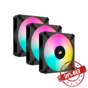 Corsair iCUE AF120 RGB ELITE 120mm PWM Triple Fan Kit - Eight RGB LEDs Per Fan - AirGuide Technology - Fluid Dynamic Bearing - Zero RPM Fan Mode - Included iCUE Lighting Node CORE Controller - Black