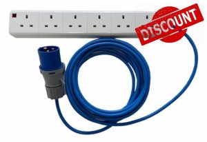 K M Electronics 16A PLUG TO 6 GANG SOCKET EXTENSION CAMPING TENT ELECTRIC MAINS HOOK UP CABLE 1M TO 25M (5M)