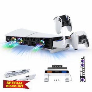 NexiGo PS5 Slim Horizontal Stand with Charging Station for PS5 and Edge Controllers