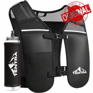 TENTRA Running Hydration Vest with 500ml Running Water Bottle | Waterproof Phone Pouch Reflective Vest | 8 Pockets