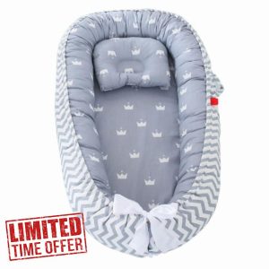 SHITOOMFE Baby Nest Baby Nest with Pillow Cotton Ergonomic 0-3 Age Breathable Portable Baby Nest Pod Detachable Washable Zip Lifting Handle Print Lounger with Strap Type6