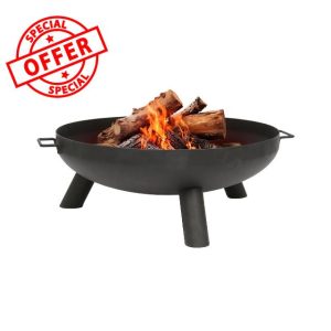 1x Round Iron Fire Pit - 68cm - Black - Medium Outdoor Garden Patio Camping Firepit Wood Log Burner Bonfire Heater Bowl - By Hammer & Tongs