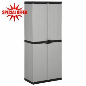 Gecheer Garden Storage Cabinet Outdoor Outdoor Patio Terrace Backyard Cupboard with 3 Shelves Garden Storage Shed Lockable Garden Storage Furniture Grey&Black 68x40x168 cm Outdoor Storage Boxes Type2