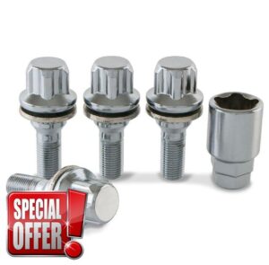 Precision - Silver Locking Wheel Bolts - Compatible with Peugeot 208 - M12 x 1.25 x 25mm - Flat Seat - SFP