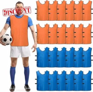24 Pack Sports Pinnies Scrimmage Training Vest Football Soccer Rugby Sports Bibs Team Practice Jerseys for Kids Youth Adults Basketball Football Volleyball (Orange + Blue)