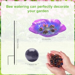 Vivid Bee Drinking Station with 60 Glass Marbles Beautiful Flower Design Bee Drinking Cups for Garden Outdoor Courtyard Decorations