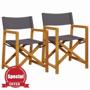 idaXL Folding Garden Chairs - 2 pcs Dark Grey Fabric