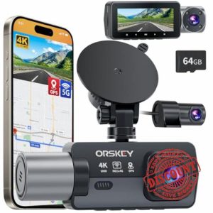 ORSKEY 4K 3 Channel Dash Cam 5G WiFi Built-in GPS with 64GB Card