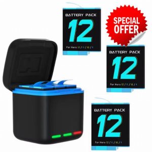 WYLDPRO Triple Battery Charger with 3 Batteries for GoPro (HERO 12