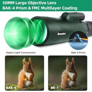 BAK-4 Prism HD Monoculars for Adults with Smartphone Adapter & Tripod Portable Monocular for Hunting Hiking Star Bird Watching Gree