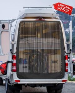 SUPAREE 6'x 5' Car Tailgate Mosquito Net Van Bug Screen Van Door Net Universal with Velcro Fixed & Chain Closure for Caravan Campervan Travel Camping (Black Mesh)