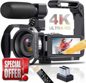 Camcorder 4K Video Camera 48MP 60FPS 18X Digital Zoom Camcorder WiFi IR Night Vision Vlogging Camera for YouTube 3.0'' IPS Touch Screen Camera Recorder with SD Card