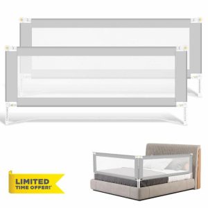 Ansobea 2PCS Bed Guard Bed Rails foldable 200 cm No-screws for Toddlers Bed Safety Guard for kids Large U shade base Travel Bed Guard Bed Side Rail easy install and carry Grey