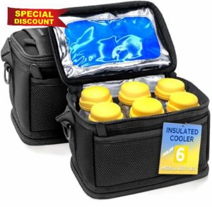 Encased Breastmilk Cooler Bag Designed for 6 Medela Express Milk Bottles - Insulated Freezable Storage Bag with Built-In Ice Packs for Travel/On the Go Moms