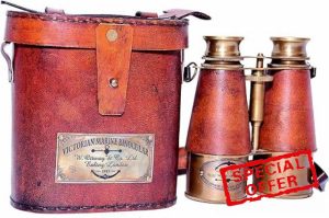 Nautical Victorian Marine Brass Leather Binocular Opera Glasses & Spyglass London 1915 Home & Office Deco
