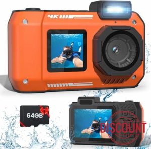 33FT Waterproof Camera 4K 65MP Underwater Camera Rugged Dustproof Shockproof with 64G Card