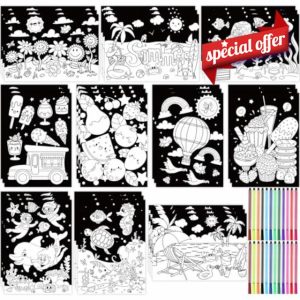 Frienda 30 Pcs Color Your Own Funny Summer Posters DIY Summer Crafts Bulk Color Ocean Beach Ice Cream Fruit Sun Poster DIY Crafts with Watercolor Pen for Summer Party Holiday Home School Activities