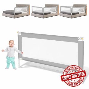 Ansobea Bed Guard Bed Rails foldable 180 cm No-screws for Toddlers Bed Safety Guard for kids Large U shade base Travel Bed Guard Bed Side Rail easy install and carry Grey