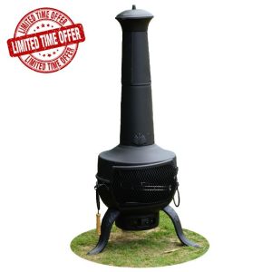 Gr8 Garden 137cm Tall Large Garden Patio Chiminea Charcoal Wood Log Burner Fire Pit BBQ Cooking Grill Barbecue Heater Steel Outdoor Fireplace With Poke