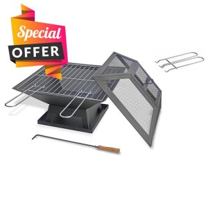 K-ONE Square Fire Pit With Bbq Grill Heater - Outdoor Garden